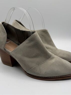 Shellys London Gray Suede Ankle Booties Cutout Stacked Heel Sz 10